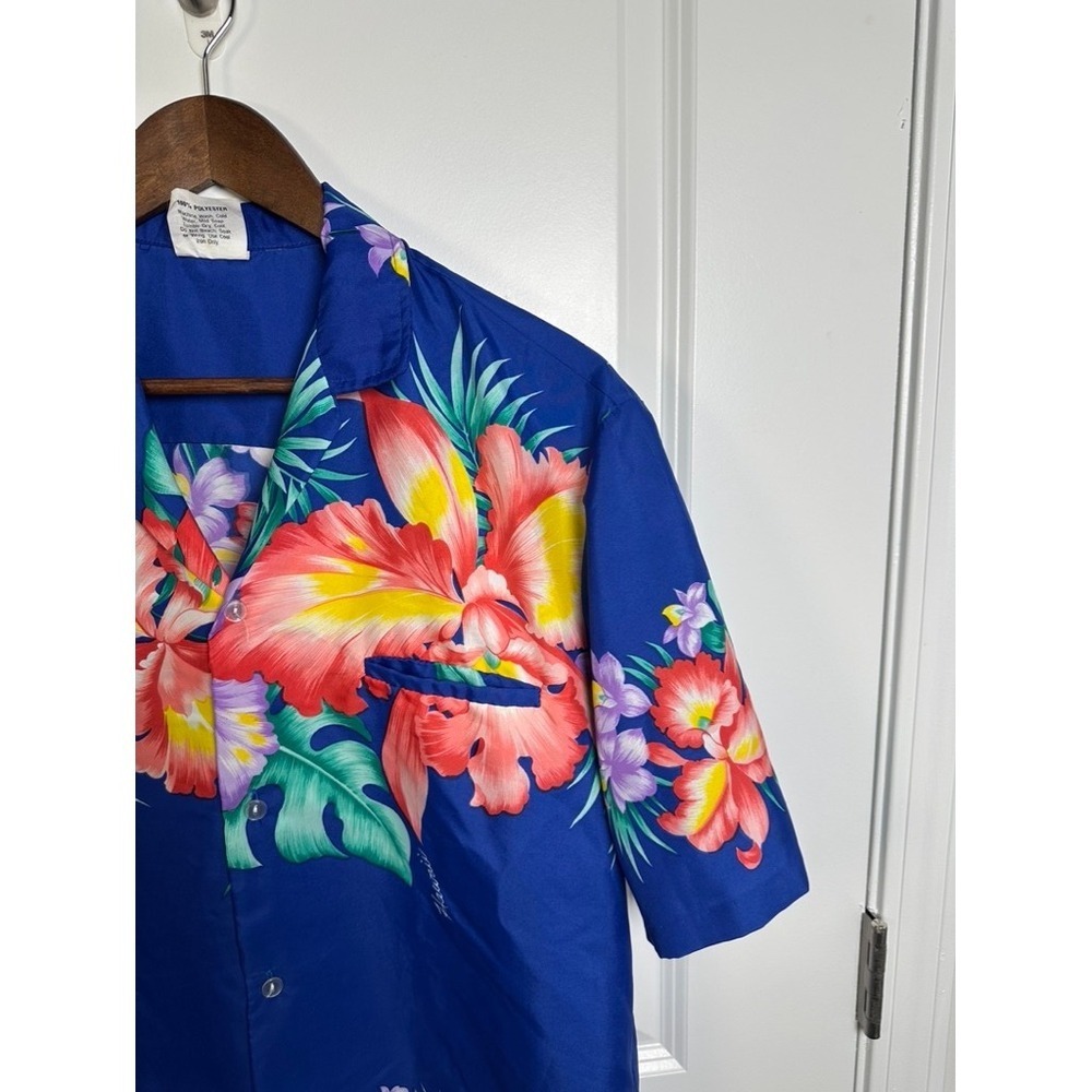 Royal Creations Hawaii Mens Blue Tropical Floral Hibiscus Shirt Size Medium